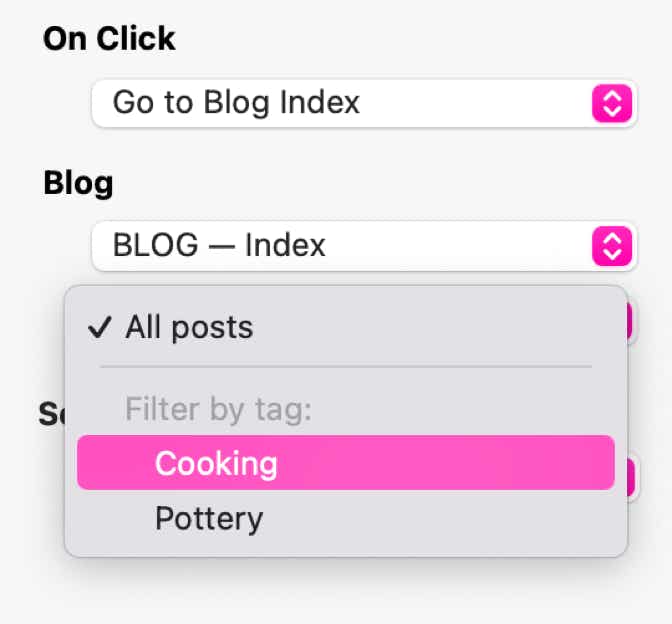 The options for a blog link