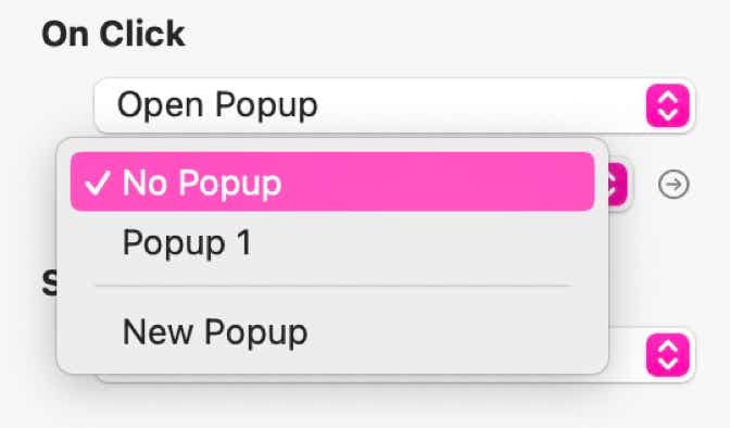 The options for a open/close popup link