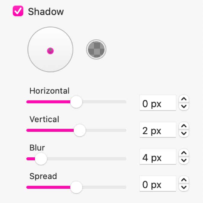 The box shadow settings